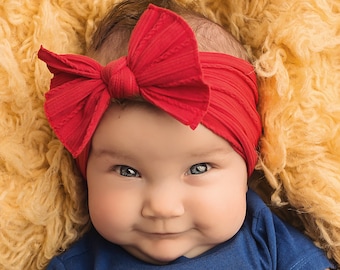 U CHOOSE Color cable knit Nylon Head wrap, Red vintage pink White Bow Headband. Baby girl, newborn , Headwrap turban, Red Black Lavender