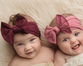 U ELIGE Envoltura para la cabeza de nailon tejida con cable de color, diadema con lazo blanco rosa vintage. Niña, recién nacida, turbante para la cabeza para niños pequeños, lavanda negra roja