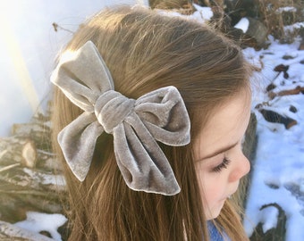 Gray/Silver Big Velvet 4.75" Hair bow clip baby girl hairbow headband toddler Bows