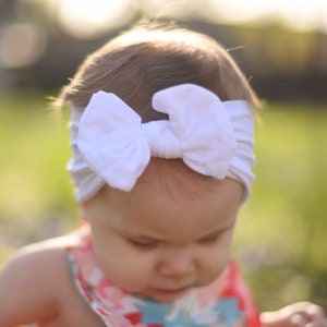 Bandeau en nylon U PICK, serre-tête avec nœud. Bébé fille, nouveau-né, turban turban bohème, blanc, ananas rose image 5