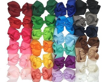 SET of 6" Bows, Big grosgrain hair bows clips, Large pack of girls hairbows