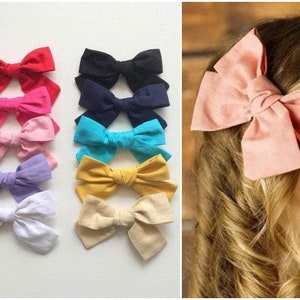 U PICK Cotton Bow, Fabric Hair bow 4 girls on Clip, pinwheel knot bow, white pink black mustard image 1