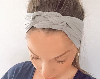 Braided nylon Headwrap, gray headband, womens, girls, baby, workout, nurse headband hair band, accessory ladies, pink, white, navy blue