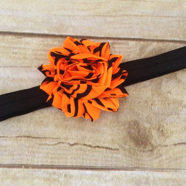 Halloween Noir et orange point Bandeau Shabby fleur chic bébé fille nouveau-née