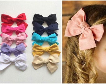 U PICK  Cotton Bow, Fabric Hair bow 4 girls  on Clip, pinwheel knot bow, white pink black mustard