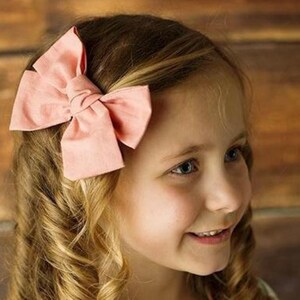 U PICK Cotton Bow, Fabric Hair bow 4 girls on Clip, pinwheel knot bow, white pink black mustard image 4