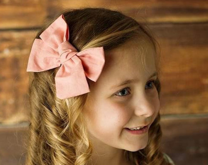 U PICK Cotton Bow, Fabric Hair bow 4 girls on Clip, pinwheel knot bow, white pink black mustard image 4