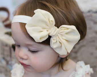 Ivory  Chiffon hair bow Headband Shabby Chic vintage hairbow baby headband