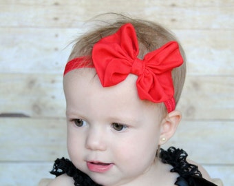 Red Chiffon hair bow Headband Shabby Chic vintage flower baby headband