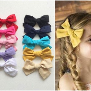 U PICK Cotton Bow, Fabric Hair bow 4 girls on Clip, pinwheel knot bow, white pink black mustard image 5