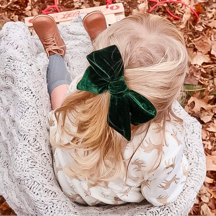 U CHOOSE | Big Velvet 4.75-5" Hair bow forest Green clip baby gi…