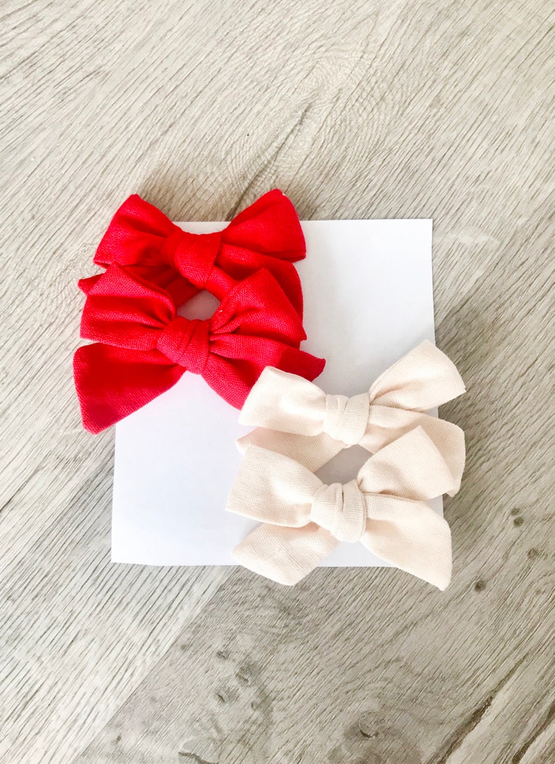 SMALL 10 BOWS or 5 Bows 3.5 medium Cotton Bow, Fabric Hair bow 4 girls on Clip, pinwheel knot bow, pink,white, black, red, ivory, mustard image 2