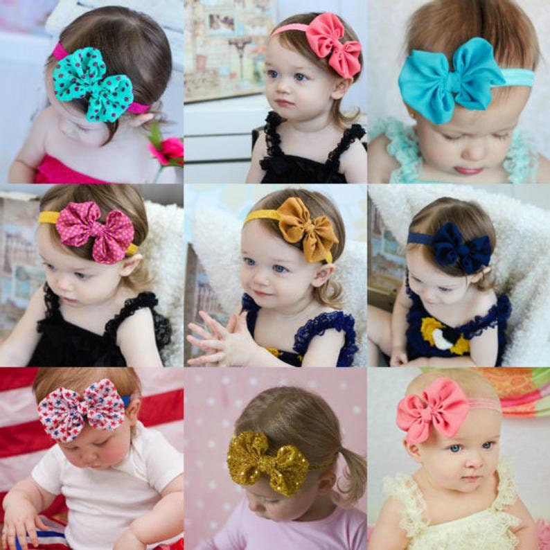 U CHOOSE COLOR Chiffon hair bow Headband Shabby Chic vintage fabric know bow baby headband image 4