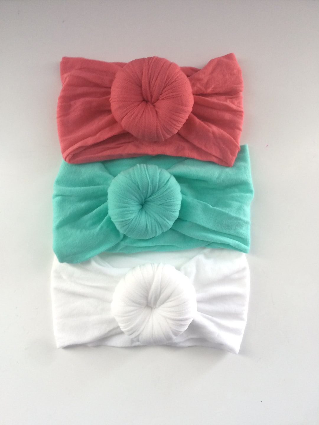 SET of 3 Summer TURBANS Head Wraps Bows, Fabric Cotton Knot Headbands
