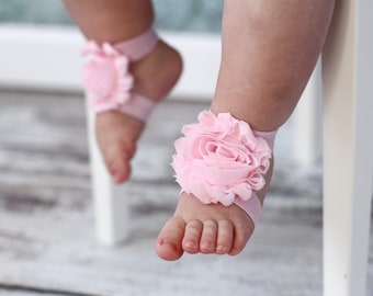Barefoot Sandals U PICK Baby girl flower shoes Pink newborn