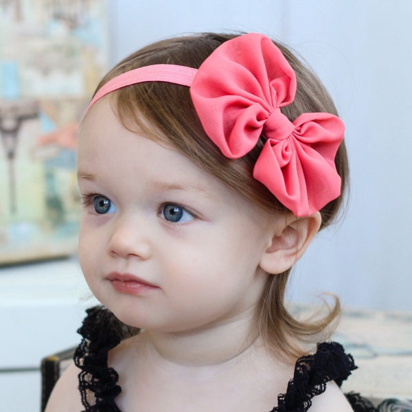 Coral Chiffon cheveux arc headband Shabby Chic tissu vintage savoir bandeau de bébé arc