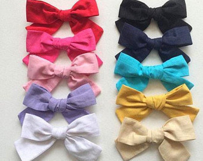 SMALL 10 BOWS or 5 Bows 3.5 medium Cotton Bow, Fabric Hair bow 4 girls on Clip, pinwheel knot bow, pink,white, black, red, ivory, mustard image 1