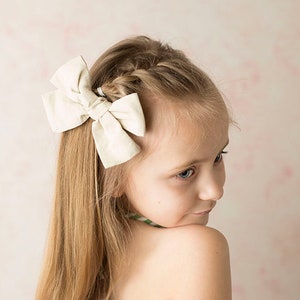 U PICK Cotton Bow, Fabric Hair bow 4 girls on Clip, pinwheel knot bow, white pink black mustard image 3