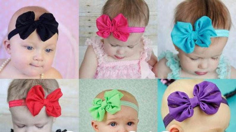 U CHOOSE COLOR Chiffon hair bow Headband Shabby Chic vintage fabric know bow baby headband image 5