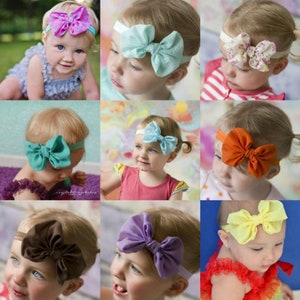 U CHOOSE COLOR Chiffon hair bow Headband Shabby Chic vintage fabric know bow baby headband image 2