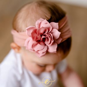 Flower Headband, Fancy hair bow wrap, baby girls Satin, wedding flower girl headband, newborn and big girls, white, ivory, pink, navy, red image 1