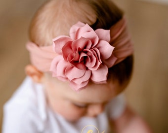 Diadema de flores, envoltura de lazo de pelo elegante, niñas satén, diadema de niña de flores de boda, niñas recién nacidas y grandes, blanco, marfil, rosa, azul marino, rojo