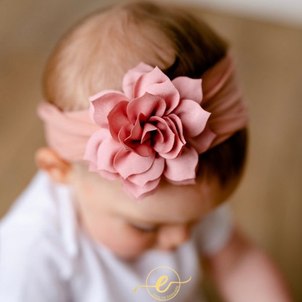 Flower Headband, Fancy hair bow wrap, baby girls Satin, wedding flower girl headband, newborn and big girls, white, ivory, pink, navy, red