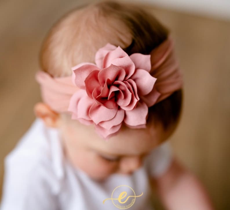 Flower Headband, Fancy hair bow wrap, baby girls Satin, wedding flower girl headband, newborn and big girls, white, ivory, pink, navy, red image 1