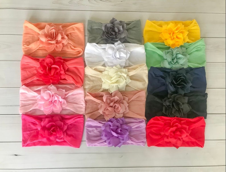 Flower Headband, Fancy hair bow wrap, baby girls Satin, wedding flower girl headband, newborn and big girls, white, ivory, pink, navy, red image 2