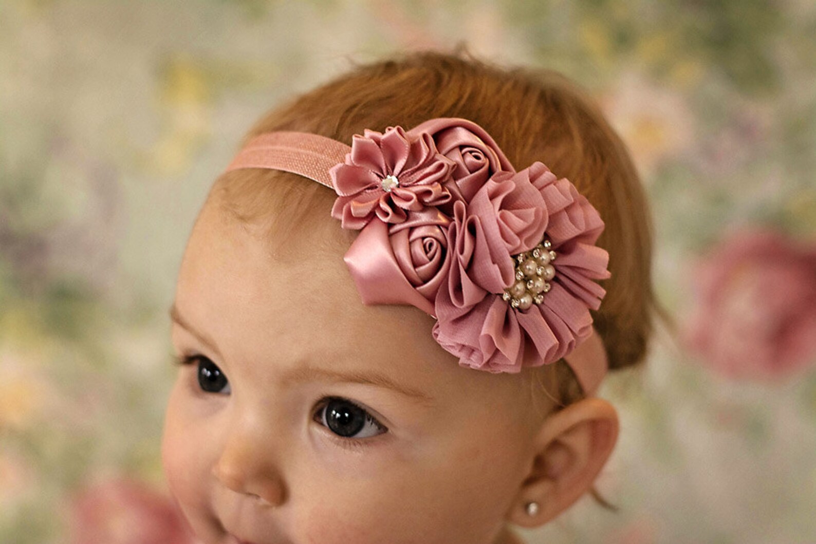 Vintage Pink Baby Headband Newborn Girl Fancy Satin Fabric Etsy