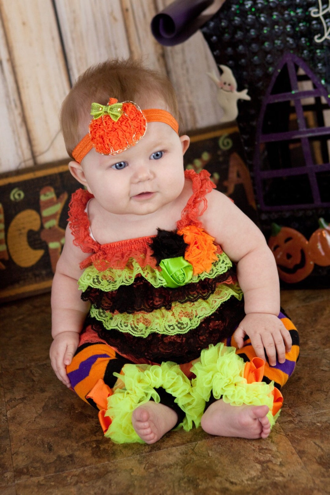 Halloween Pumpkin Headband Shabby Chic Fall Autumn Flower Baby - Etsy