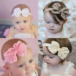 U CHOOSE COLOR Chiffon hair bow Headband Shabby Chic vintage fabric know bow baby headband image 3