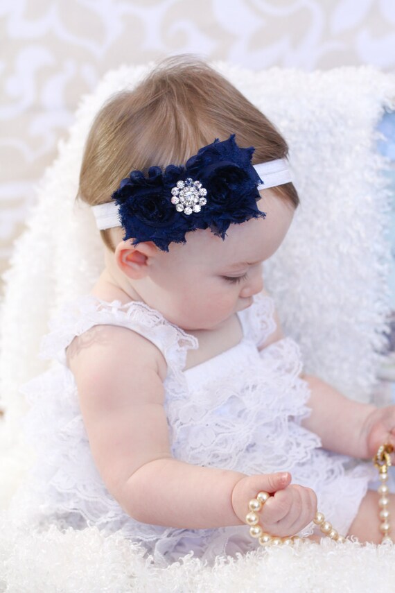 Items similar to Navy Blue Baby Headband Shabby chic Headband Newborn