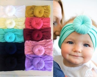 U PICK TURBAN Head wraps Bows, Fabric cotton knot headbands, Large pack of girls, baby, newborn, hairwraps  pink aqua ivory nylon