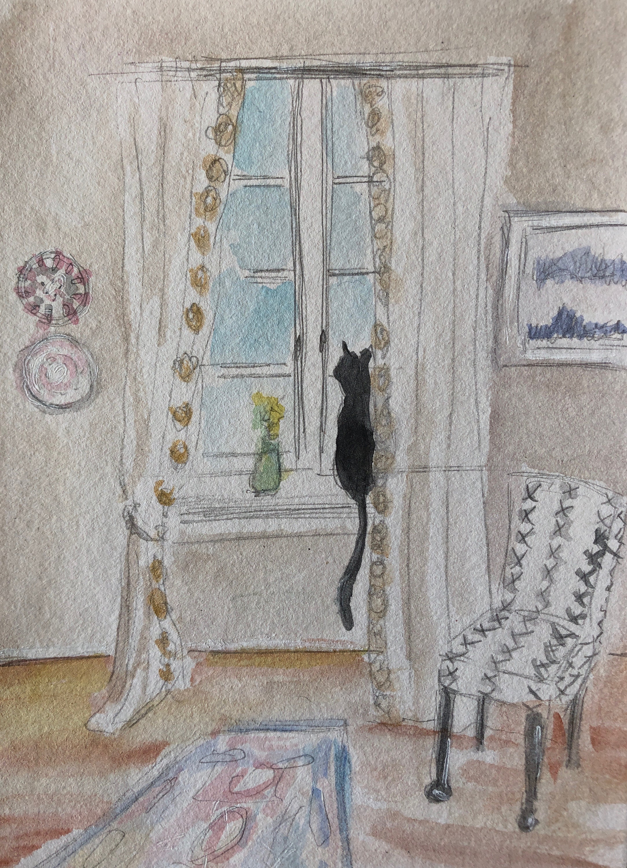 Cat Drawing Cat Painting Funny Drawing Watercolor Cute Cats Cute Animals Living Room Painting Hungry Cats Cats Watching Painting