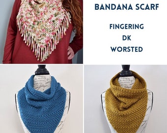 Gemstone Bandana Scarf | PDF CROCHET PATTERN | Crochet Cowl | Easy Crochet Scarf | Digital Download |Fingering Dk Worsted Yarn | Fun Fringe