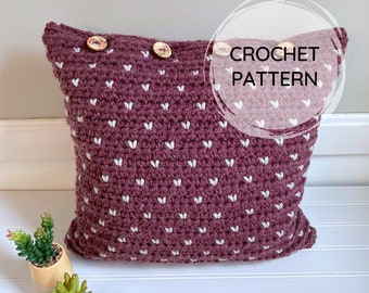 Crochet Pillow Cover Tiny Hearts Pattern | PDF CROCHET PATTERN | Mini Hearts Throw Pillow  | Crochet Colorwork | Bulky Weight Yarn Project