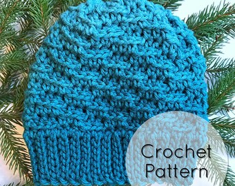 Winding Ridges Beanie & Messy Bun Hat|PDF CROCHET PATTERN|Adult, Child Toddler|Ponytail Hat|Ear Warmer Pattern