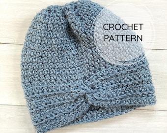 Gorro estilo turbante / PATRÓN DE GANCHILLO EN PDF / Gorro de ganchillo sencillo / Patrón de ganchillo fácil / Digital / Elegante y con clase / Para niños pequeños, niñas y adultos