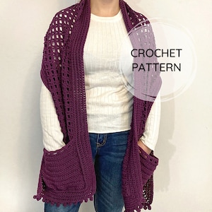 Grapevine Pocket Shawl Pattern | PDF CROCHET PATTERN | Large Shawl | Cozy Crochet Wrap | Digital Download | Pocket Shawl | Pocket Scarf