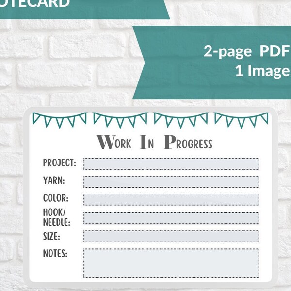 Printable WIP Notecard | Crochet Knit Work in Progress Tracker | Crochet or Knit WIP Project Notecard Details