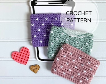 Tiny Hearts Cup Cozy Coffee Sleeve Pattern | Reusable Gift | Tapestry Crochet with Mini Crochet Hearts