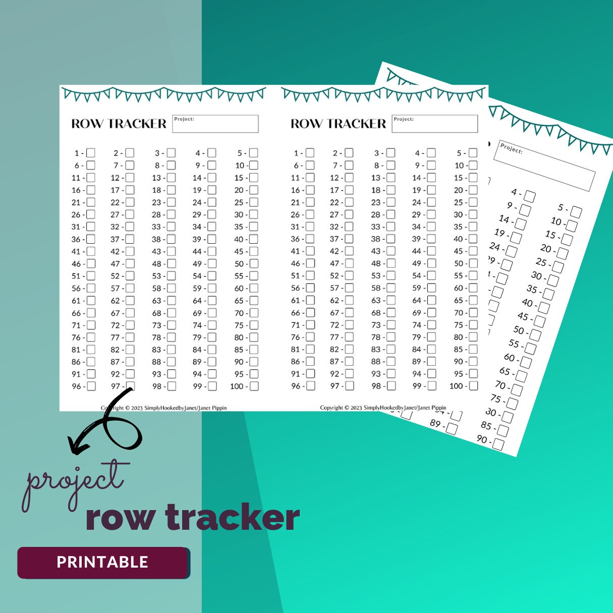 Row Time Tracker Standard Row Tracker | Crochet Knit Project Row Counter | Printable Row ...