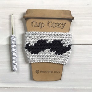 Crochet Mustache Cup Cozy CROCHET PATTERN Reusable Coffee Sleeve Father's Day Gift Tapestry Crochet Crochet Colorwork Gift for Him image 3