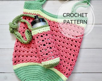 Watermelon Market Bag | PDF CROCHET PATTERN | Farmers Market Bag | Digital Download | Summer Tote | Water Bottle Sling | Summer Crochet