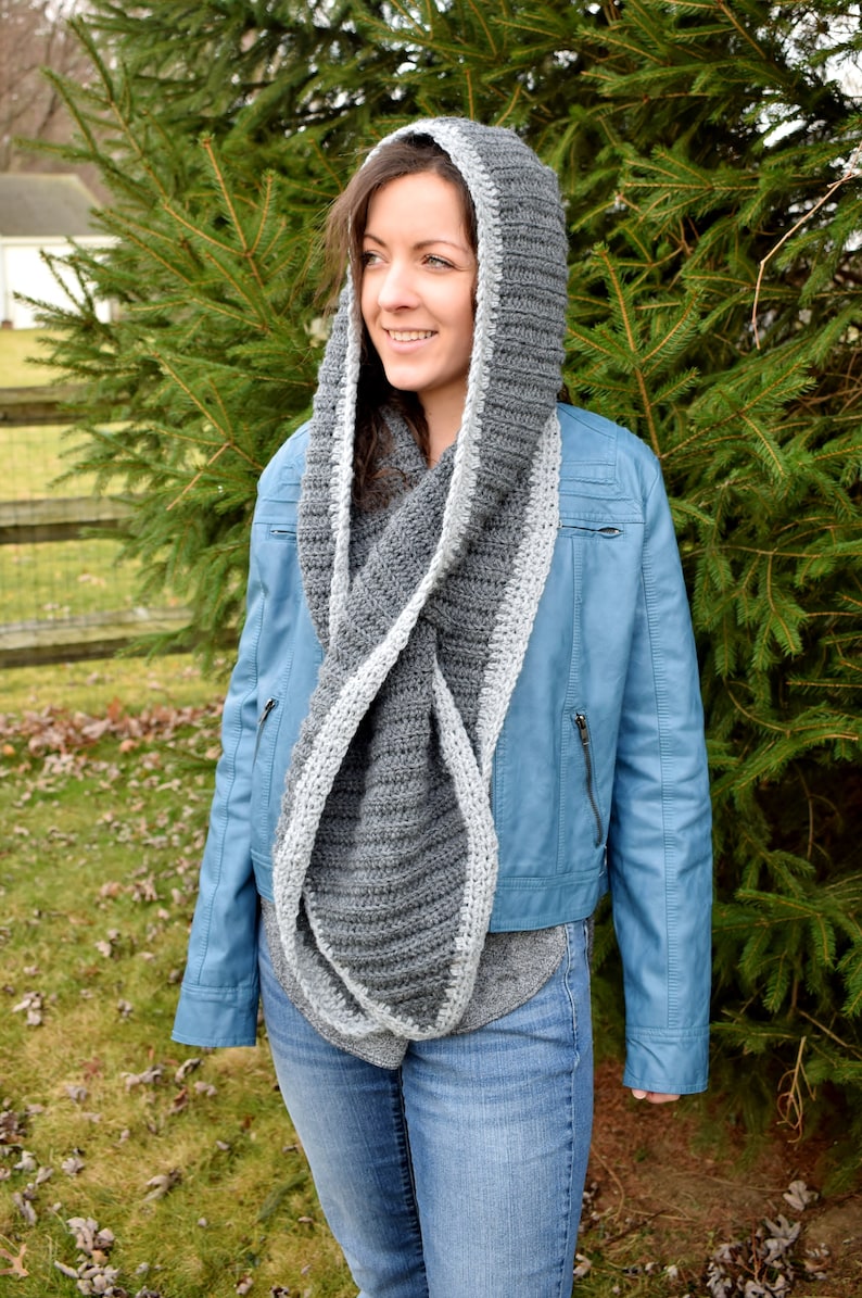 Hooded Keyhole Scarf PDF CROCHET PATTERN Pull Through Scarf Texture Crochet Snood Scarf Easy Crochet Pattern Lion Brand Yarn image 6