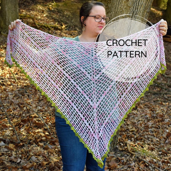 Lace Summer Shawl Crochet Pattern | Summer Triangle Shawl | Lightweight Mesh Crochet Shawl | Cotton Candy Sky Shawl | Lacy Crochet Wrap
