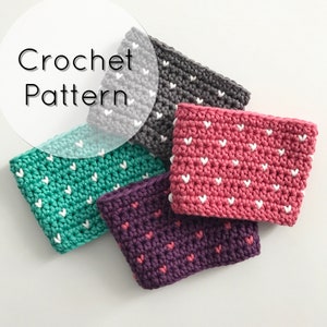 crochet cup cozies with tiny hearts made with tapestry crochet