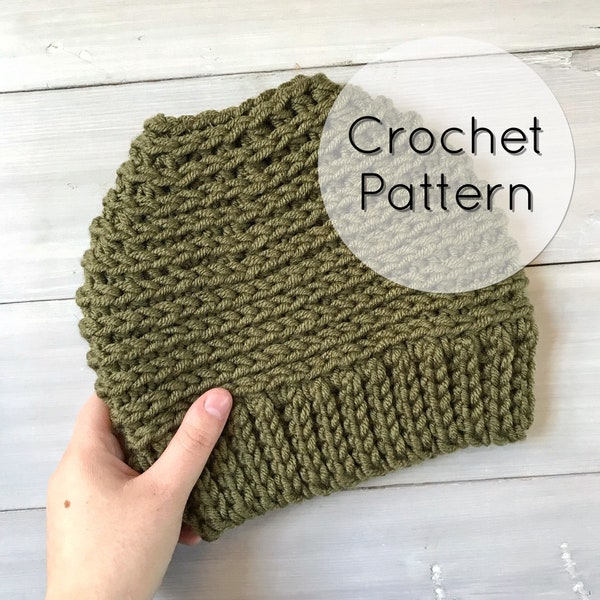 Messy Bun Ponytail Hat Pattern | PDF CROCHET PATTERN | Chunky Winter Hat | Digital Download | Easy Crochet Hat Pattern | Adult Winter Hat