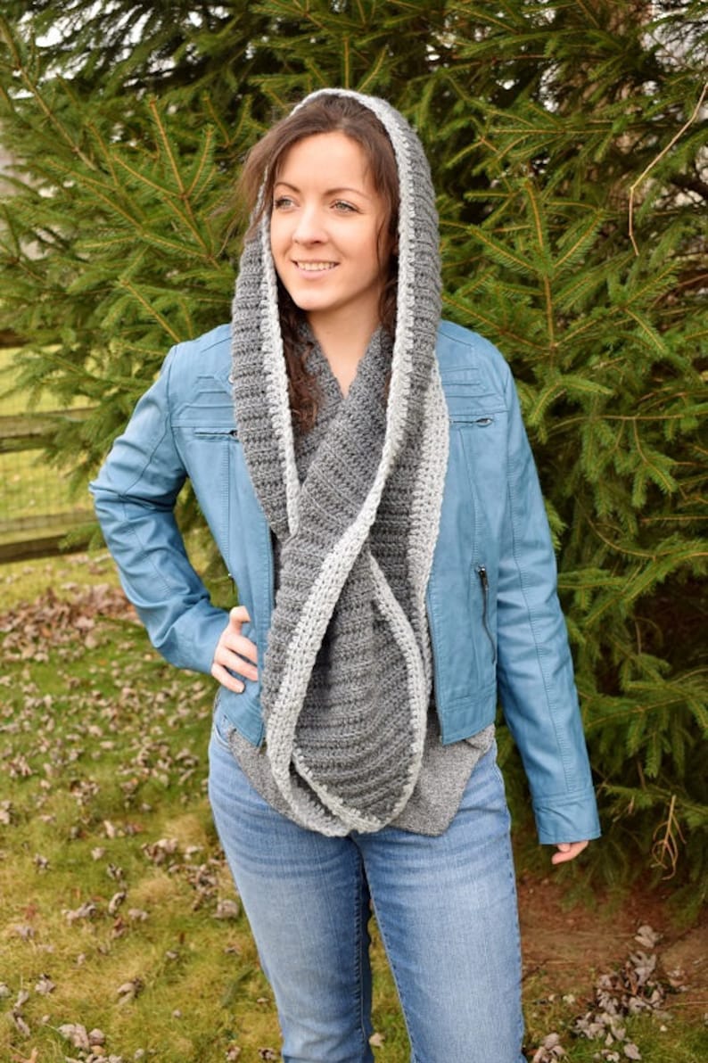 Hooded Keyhole Scarf PDF CROCHET PATTERN Pull Through Scarf Texture Crochet Snood Scarf Easy Crochet Pattern Lion Brand Yarn image 2